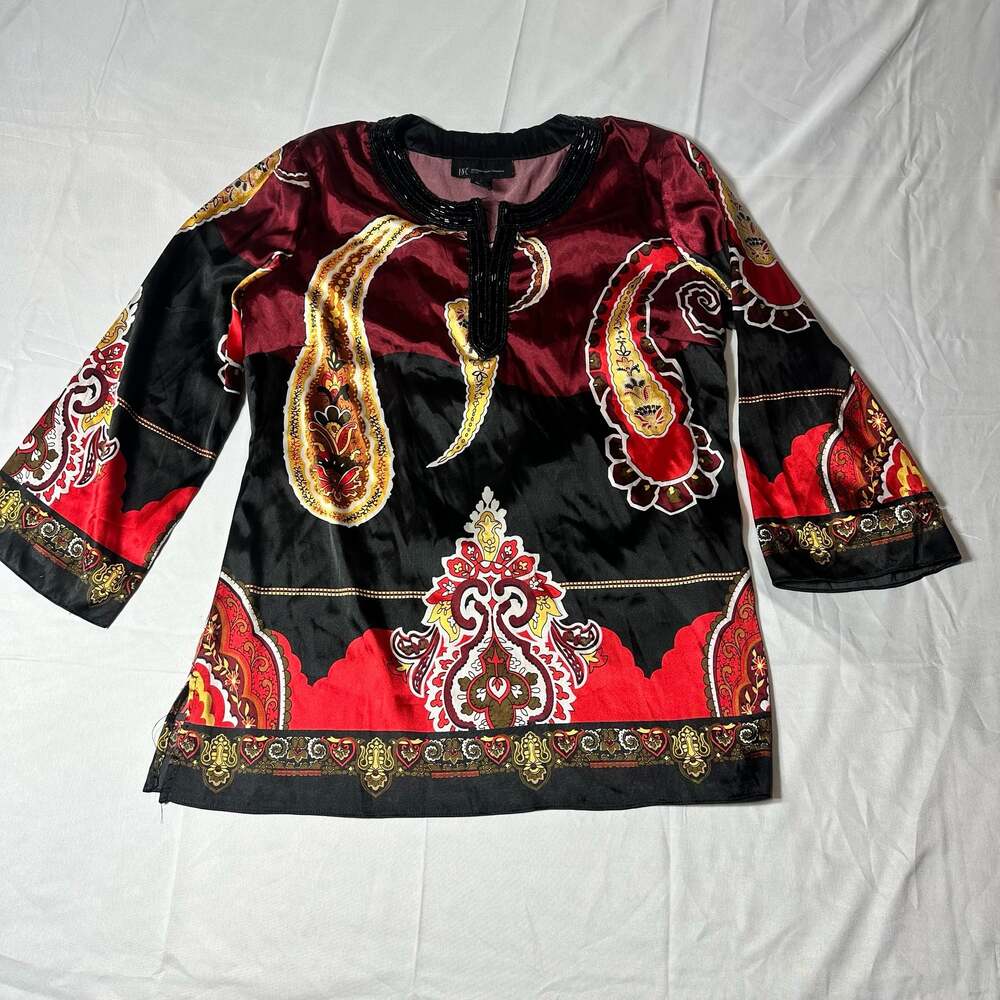 INC International Concepts Petite Paisley Print Beaded Tunic Top Women’s 6P Boho